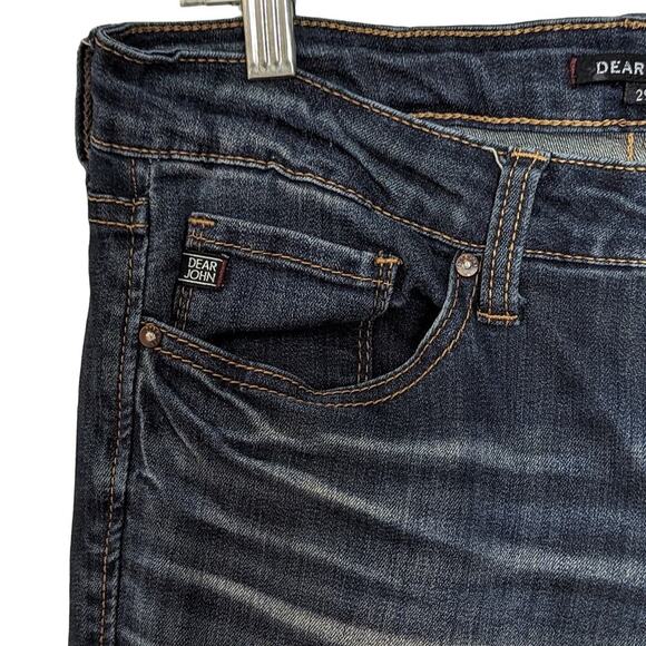 Dear John Dark Wash Stretch Denim Whiskering Low Rise Skinny Jeans Size 29 - Picture 4 of 6